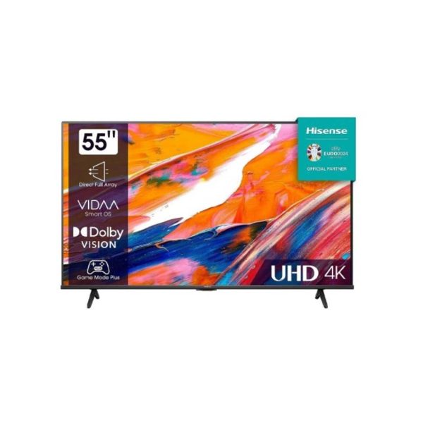 Hisense TV A61 55-Inch, 4K Ultra HD 3840X2160, Vidaa U4 Smart OS, 2 USB +3 HDMI, Refresh Rate 60Hz, Frameless, Air Play, Bluetooth, 1233x715x80mm, HSN-55A61K