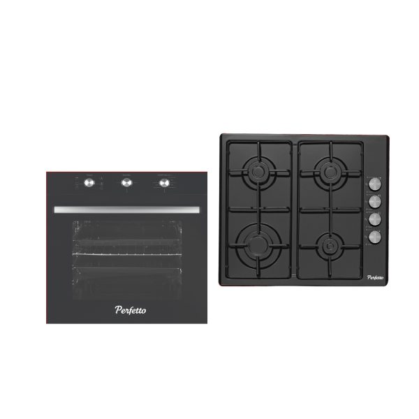 Perfetto Built In Bundle (60cm Hob+Oven) Black, PERTOP60BL+PEROV60BL